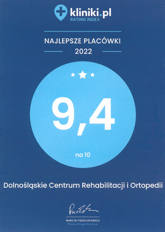 Certyfikat Kliniki.pl - najlepsze placówki 2022 - 9,4 - DCRO